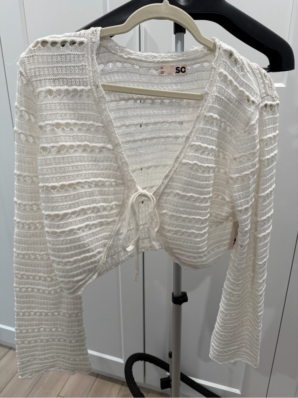 SO White Open Crochet Cardigan